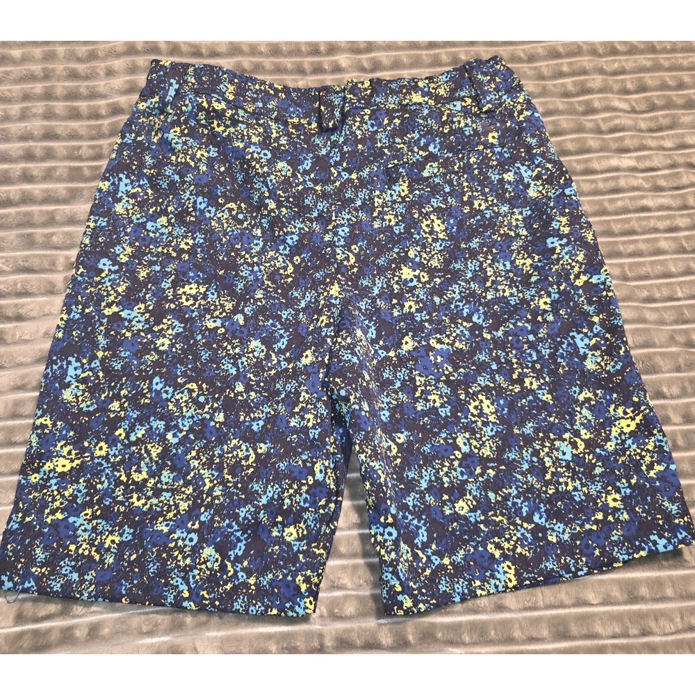 Under Armour Boys Blue Yellow Floral Splatter Golf Shorts Adjustable Waist YM